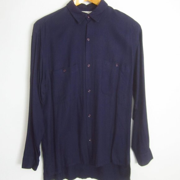 Vtg 80s Serge Azar Paris France Mens Medium Dark Purple LS Button Shirt 46" - Picture 1 of 7